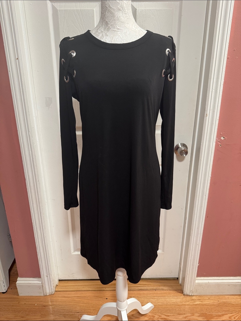 Michael Kors Black Long-Sleeve Eyelet-Shoulder Dress NWOT